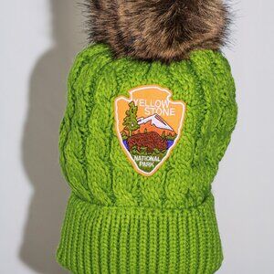 Bright green stocking cap with "Yellowstone National Park" patch & fuzzy lining